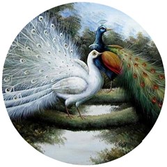 Canvas Oil Painting Two Peacock Wooden Puzzle Round by Grandong