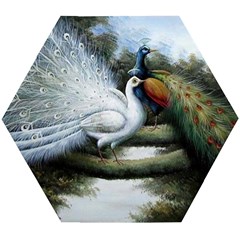 Canvas Oil Painting Two Peacock Wooden Puzzle Hexagon by Grandong