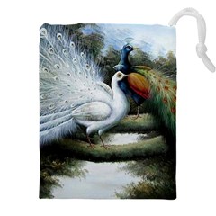 Canvas Oil Painting Two Peacock Drawstring Pouch (5xl) by Grandong