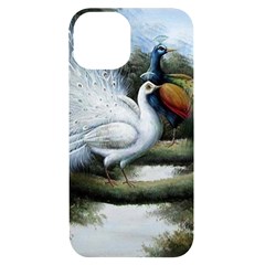 Canvas Oil Painting Two Peacock Iphone 14 Black Uv Print Case by Grandong