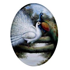 Canvas Oil Painting Two Peacock Oval Glass Fridge Magnet (4 Pack) by Grandong