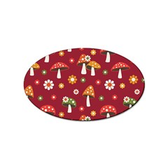 Woodland Mushroom And Daisy Seamless Pattern Sticker Oval (100 Pack)