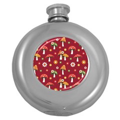 Woodland Mushroom And Daisy Seamless Pattern Round Hip Flask (5 Oz) by Grandong