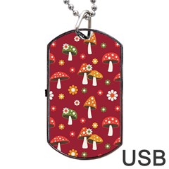 Woodland Mushroom And Daisy Seamless Pattern Dog Tag Usb Flash (one Side) by Grandong