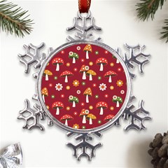 Woodland Mushroom And Daisy Seamless Pattern Metal Large Snowflake Ornament by Grandong