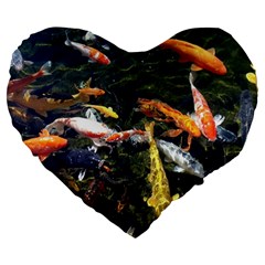 Koi Pond 3d Fish Large 19  Premium Heart Shape Cushions by Grandong