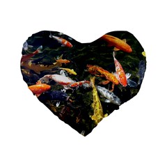 Koi Pond 3d Fish Standard 16  Premium Flano Heart Shape Cushions by Grandong