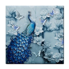 Chinese Style 3d Embossed Blue Peacock Oil Painting Tile Coaster by Grandong