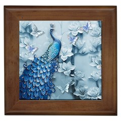 Chinese Style 3d Embossed Blue Peacock Oil Painting Framed Tile by Grandong