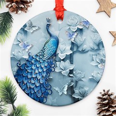 Chinese Style 3d Embossed Blue Peacock Oil Painting Ornament (round) by Grandong