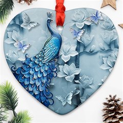 Chinese Style 3d Embossed Blue Peacock Oil Painting Ornament (heart) by Grandong