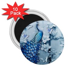 Chinese Style 3d Embossed Blue Peacock Oil Painting 2 25  Magnets (10 Pack)  by Grandong