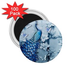 Chinese Style 3d Embossed Blue Peacock Oil Painting 2 25  Magnets (100 Pack)  by Grandong