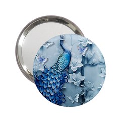 Chinese Style 3d Embossed Blue Peacock Oil Painting 2 25  Handbag Mirrors by Grandong