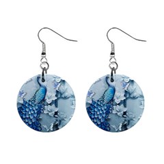 Chinese Style 3d Embossed Blue Peacock Oil Painting Mini Button Earrings by Grandong