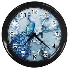 Chinese Style 3d Embossed Blue Peacock Oil Painting Wall Clock (black) by Grandong