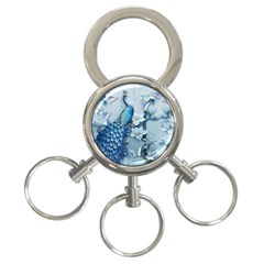 Chinese Style 3d Embossed Blue Peacock Oil Painting 3-ring Key Chain by Grandong