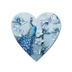 Chinese Style 3d Embossed Blue Peacock Oil Painting Heart Magnet by Grandong