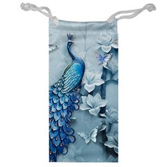 Chinese Style 3d Embossed Blue Peacock Oil Painting Jewelry Bag by Grandong