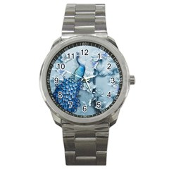 Chinese Style 3d Embossed Blue Peacock Oil Painting Sport Metal Watch by Grandong