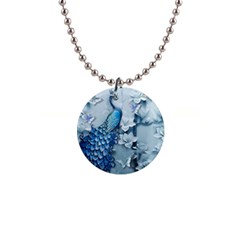 Chinese Style 3d Embossed Blue Peacock Oil Painting 1  Button Necklace by Grandong