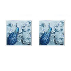 Chinese Style 3d Embossed Blue Peacock Oil Painting Cufflinks (square) by Grandong