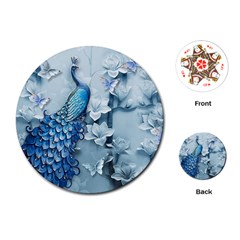 Chinese Style 3d Embossed Blue Peacock Oil Painting Playing Cards Single Design (round) by Grandong