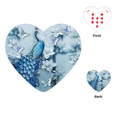 Chinese Style 3d Embossed Blue Peacock Oil Painting Playing Cards Single Design (heart) by Grandong