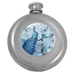 Chinese Style 3d Embossed Blue Peacock Oil Painting Round Hip Flask (5 Oz) by Grandong