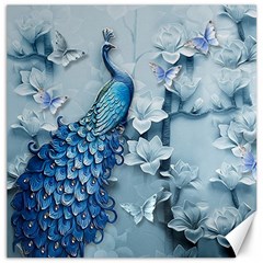 Chinese Style 3d Embossed Blue Peacock Oil Painting Canvas 12  X 12  by Grandong