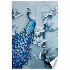 Chinese Style 3d Embossed Blue Peacock Oil Painting Canvas 12  X 18  by Grandong