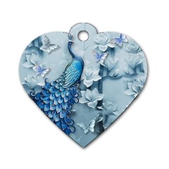 Chinese Style 3d Embossed Blue Peacock Oil Painting Dog Tag Heart (one Side) by Grandong