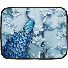 Chinese Style 3d Embossed Blue Peacock Oil Painting Two Sides Fleece Blanket (mini) by Grandong