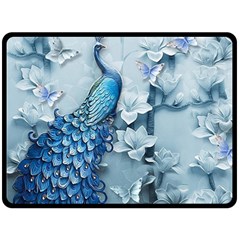 Chinese Style 3d Embossed Blue Peacock Oil Painting Fleece Blanket (large) by Grandong