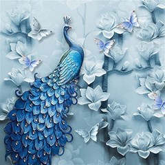 Chinese Style 3d Embossed Blue Peacock Oil Painting Play Mat (square) by Grandong