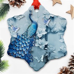 Chinese Style 3d Embossed Blue Peacock Oil Painting Snowflake Ornament (two Sides)