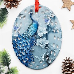 Chinese Style 3d Embossed Blue Peacock Oil Painting Ornament (oval Filigree) by Grandong