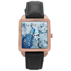 Chinese Style 3d Embossed Blue Peacock Oil Painting Rose Gold Leather Watch  by Grandong