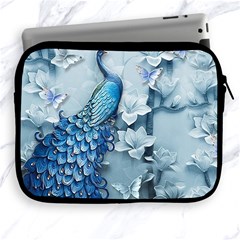 Chinese Style 3d Embossed Blue Peacock Oil Painting Apple Ipad 2/3/4 Zipper Cases by Grandong