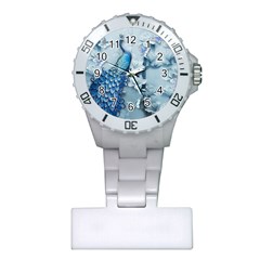 Chinese Style 3d Embossed Blue Peacock Oil Painting Plastic Nurses Watch by Grandong