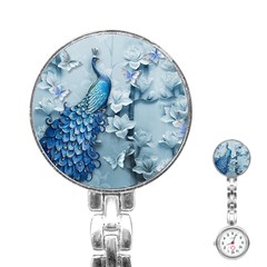 Chinese Style 3d Embossed Blue Peacock Oil Painting Stainless Steel Nurses Watch by Grandong