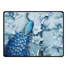 Chinese Style 3d Embossed Blue Peacock Oil Painting Two Sides Fleece Blanket (small) by Grandong