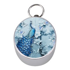 Chinese Style 3d Embossed Blue Peacock Oil Painting Mini Silver Compasses by Grandong