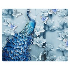 Chinese Style 3d Embossed Blue Peacock Oil Painting Two Sides Premium Plush Fleece Blanket (medium) by Grandong