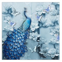 Chinese Style 3d Embossed Blue Peacock Oil Painting Square Satin Scarf (36  X 36 ) by Grandong