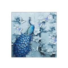 Chinese Style 3d Embossed Blue Peacock Oil Painting Satin Bandana Scarf 22  X 22  by Grandong