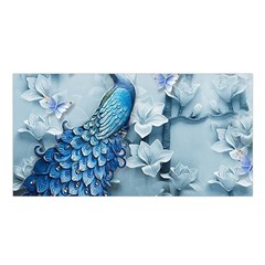 Chinese Style 3d Embossed Blue Peacock Oil Painting Satin Shawl 45  X 80  by Grandong