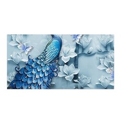 Chinese Style 3d Embossed Blue Peacock Oil Painting Satin Wrap 35  X 70  by Grandong