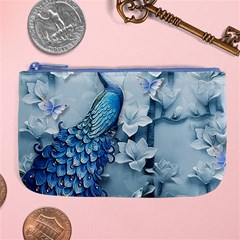 Chinese Style 3d Embossed Blue Peacock Oil Painting Large Coin Purse by Grandong