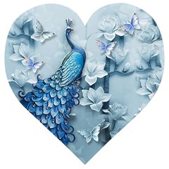 Chinese Style 3d Embossed Blue Peacock Oil Painting Wooden Puzzle Heart by Grandong